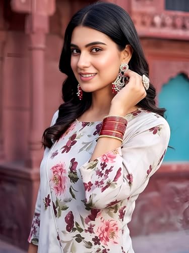 Image of Pinkmint Women Cotton Blend Floral Printed Layered A-Line Kurta Pant Set | Stylish Wrap Style Ethnic Kurti with Pants | Casual & Office Wear | Plus
