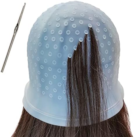 Highlights Cap with Pre Cut Holes Silicone Hair Highlighting Cap for Hair Highlights Dye Cap No Leakage Reusable Highlight Cap Streaking Cap Pre Pierced (Blue)