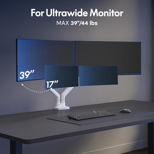 Image of FlexiSpot Monitor Stand, Heavy Duty Dual Monitor Arm for Ultrawide Screen up to 39 inch and 44 Lbs, Adjustable Gas Spring Arm with C Clamp & Grommet Base for Gaming Office, 75 /100 VESA Mount, White