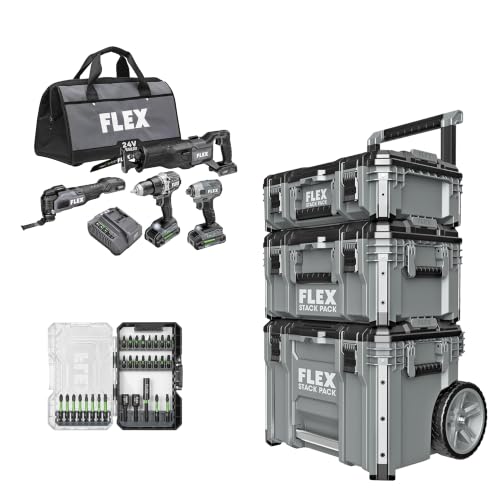 FLEX 24V 4-Tool Kit with Rolling Tool Box