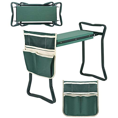 TINVHY Foldable Garden Kneeler and Seat Heavy Duty Gardening Bench Soft Cushion Seat with Tool Pouch and Kneeling Pad