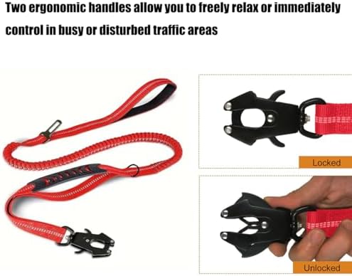 Heavy Duty Tactical Bungee Dog Leash with Car Seatbelt for Large Dogs, Dual Handles for Training, Travel (Pink) - 3