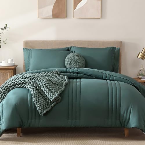 Queen Comforter Set-7 Pieces Blue Green Bed in a Bag Queen Bedding Sets