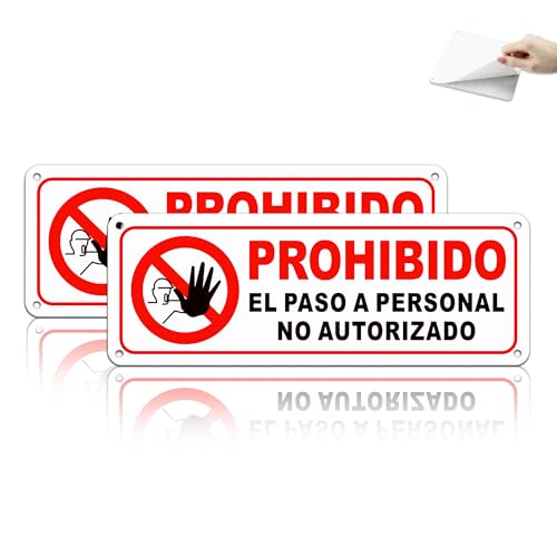 TAKULA Cartel Prohibido El Paso 'Personal No Autorizado' - 25x9 cm - Pack de 2 - Señal Reflectante con Adhesivo y Agujeros ¡Instalación Doble!