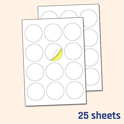 60mm, 25 Blatt, A4 Aufkleber Rund Etiketten Selbstklebend Bedruckbar - 12 Stück pro Blatt