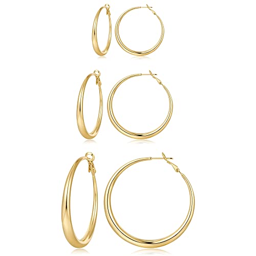 Sterling Silver Hoop Earrings For Women Large Silver Hoop Earrings Lightweight Big Silver Hoop Earrings Hypoallergenic Sterling Silver Hoop Earrings For Women (30&40&50Mm Gold) #TOP17