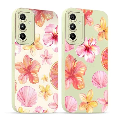 Yirlbey 2 Piezas Verano Funda para Samsung Galaxy A14 5G Carcasa de Movil 6,8'' Dibujos Flore Diseño Aesthetic Linda, Capa Silicone Suave Antigolpes Slim para Mujer con Protector Camara Case