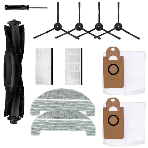11Pcs iHRV6-BLK Replacement Parts for iHome AutoVac Nova Self Empty Robot Vacuum Cleaner Spare Accessories, 1 Main Roller Brush,4 Side Brushes, 2 Hepa Filters, 2 Dust Bags, 2 Mop Pads