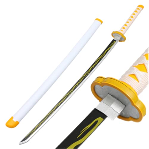 damdos Halloween Prop Anime Cosplay Sword, 41" Demo Fantasy Agatsuma Zenitsu Swords Kamado Satoman Tanjirou Swords Shinazugawa Sanemi Weapons PU Material Birthday Gifts(Agatsuma Zenitsu)