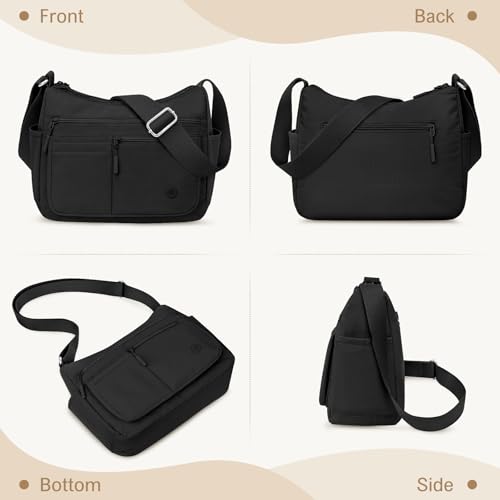JUYANO Umhängetasche Damen Mittelgroß, Wasserdicht Oxford-Stoff Handtasche Damen Groß Kapazität mit Mehreren Taschen, Leichte Gross Schultertasche Crossbody Bag für shopper Reisen Arbeit Schwarz