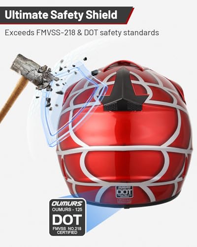 Image of Youth Dirt Bike Helmet DOT Certified for Boys & Girls Ages 5-14, Four Wheeler, Motocross, BMX, MX, UTV, Go Kart, Racing, Skateboard, Baseball