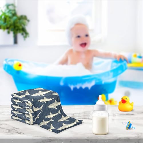 Image of vvfelixl Sharks in Ocean Baby Burp Cloths Baby Muslin Washcloths for Boys Girls Cotton Babys Face Towel for Newborn Infants Soft and Absorbent 11.8 X 11.8 in, 5 Pack