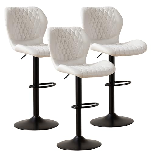Image of Bar Stools Set of 3, Modern Swivel Counter Height Barstools for Kitchen Island Chairs, Adjustable Fabric Bar Stools with Back for Kitchen Counter Bar, Beige