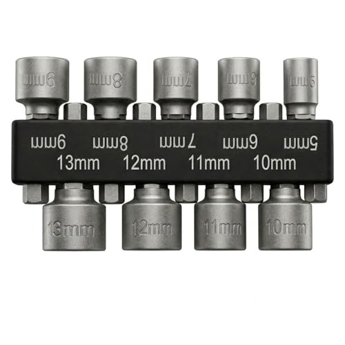 Image of 9PCS Magnetic Nut Driver Set 5–13mm, 1/4" Hex Shank Hex Bit Set, Quick Change Hex Drill Bit Set Impact Driver Socket Set for Electric Screwdriver, Drill & Nut Runner