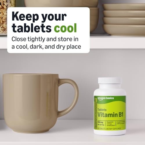 Amazon Basics Vitamin B1 (Thiamine) Tablets, 250 mg, Supports Nervous System and Energy Production, Gluten Free, 100 Count view 4
