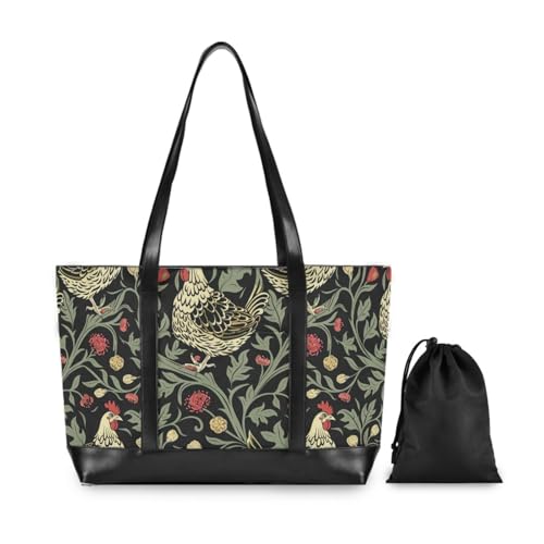 William Morris Chicken Dark Red Black fashion tote bag with zipper for travel with diaper bulto para laptop2