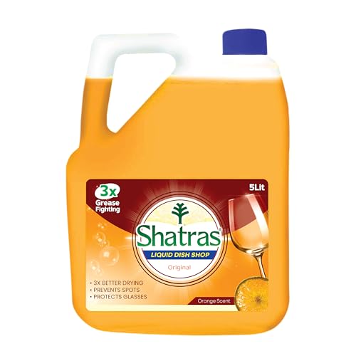 Image of Shatras Dishwashing Liquid, Orange Scent - 5 Liters | Heavy-Duty Grease Fighter | Spot-Free Shine | Glassware Safe