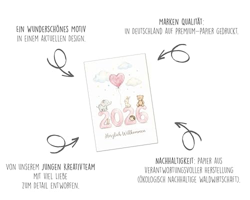 Edition Seidel Premium Glückwunschkarte zur Geburt mit Umschlag. Karte Grußkarte Geburtskarte Babykarte Spruch Sprüche Ankunft Hallo Endlich da Willkommen Mädchen rosa Baby Kind Wunder (E340 SW026)