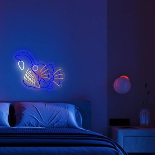 Image of Anglerfish Fishing Neon Sign, LED Neon Light Up Sign for Wall Decor, Angler Fish Gifts for Fisher, Game,Garage, Man Cave, Bar, Fishing Theme Wall Decoration