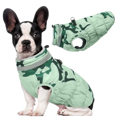 Lelepet Dog Coat Warm Dog Winter Coat Waterproof Dogs Jacket with Harness Built in Reflective Pet Fleece Vest Zip-Up Cold Weather Coats for Medium Dogs Turtleneck & Windproof Dachshund Army