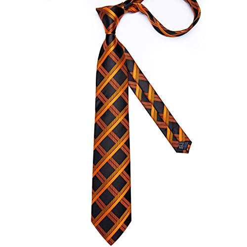 Image of DiBanGu Plaid Ties for Men Silk Checkered Necktie and Pocket Square Cufflinks Tie Clip Set with Gift Box for Wedding Business