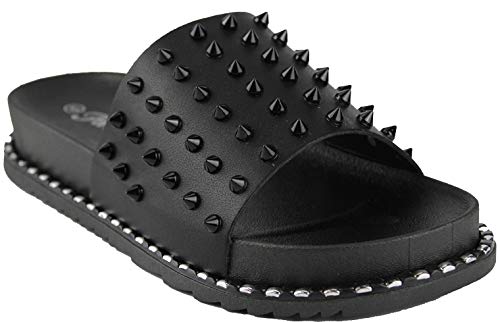 Forever Goth 36 Womens Comfort Studded Spiky Platform Sandal Slides Black 6.5 #TOP26