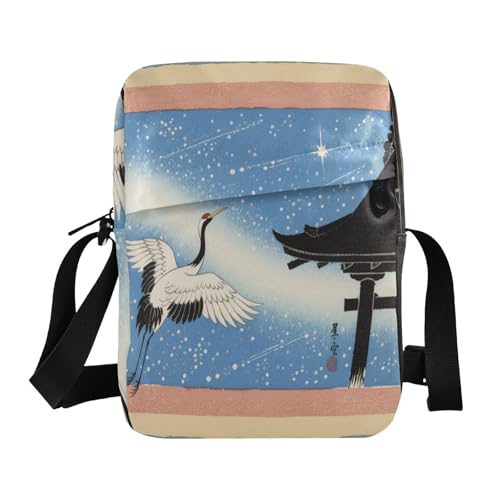 men's messenger bag men shoulder bag small crossbody purse Adjustable Strap for Casual Casual- Japanese Sky Blue Crane