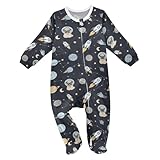 Emelivor Space Exploration Dog Black Baby One-Piece Newborn Pajamas Cotton Infant Footed Pjs for Girl Boy Kids