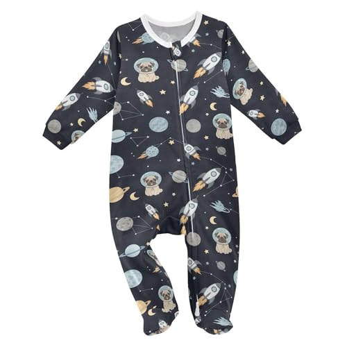 Emelivor Space Exploration Dog Black Baby One-Piece Newborn Pajamas Cotton Infant Footed Pjs for Girl Boy Kids