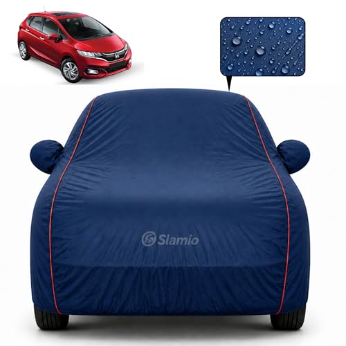 Image of Premium 100% Waterproof Car Cover for Honda's Jazz 2009-2014 Models All-Weather, UV & Dust Protection | Heavy-Duty 3-Layer Fabric | Custom Fit with Mirror & Antenna Pockets | Navy Blue