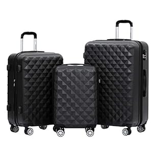 BEIBYE Zwillingsrollen 2066 Hartschale Trolley Koffer Reisekoffer Gepäck M-L-XL-Set (Schwarz, Set)