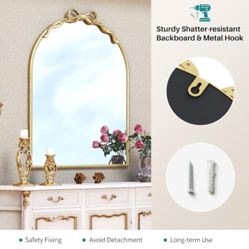 Image of Gold Arch Bow Mirror, 31 inchx24 inch Vintage Mirror with Metal Frame