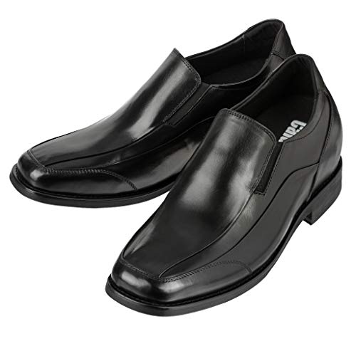 Calden Men's Invisible Height Increasing Elevator Shoes - Black Leather Slip-on Lightweight Dress Loafers - 3 Inches Taller - K333011 - Size 9.5 D(M) US4