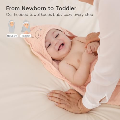 Image of PHF 100% Muslin Cotton Baby Hooded Towels, 2 Pack Bath Towel with Hood for Newborn, Infant, Toddler, Ultra Soft and Absorbent Baby Bath Essentials, Shower Gifts for Girls, 32x32Inch, Fruits
