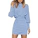 Produktbild iHENGH Damen Frühling Sommer Rock Bequem Lässig Mode Kleider Frauen Röcke Frauen Sexy O-Neck Langarm Reine Farbe Backless Gesäß Kleid(Blau, S)