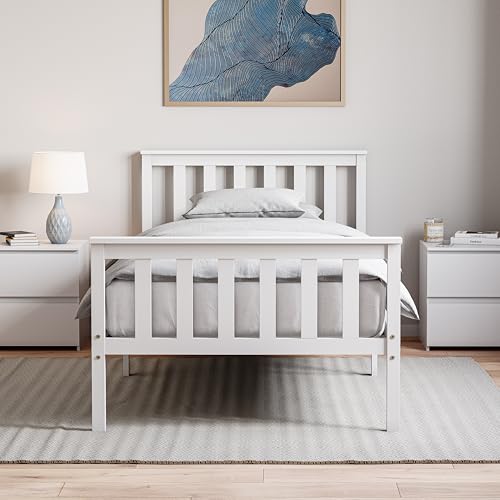 Vida Designs Milan Single Bed, 3ft, Bed Frame, Solid Pine Wood, Headboard, High Foot End, Bedroom Furniture, White…
