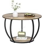 GreenForest Coffee Table Round for Living Room, 27.6 inch 2 Tier Small Tea Tables with Storage, Farmhouse Center Table with Adjustable Feet, Grey Wash