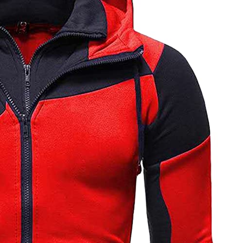 JEShifangjiusu MenS Color Block Sweatshirt Double Layer Zipper Hooded Cardigan Jacket Long Sleeve Drawstring Sweater Pullover4