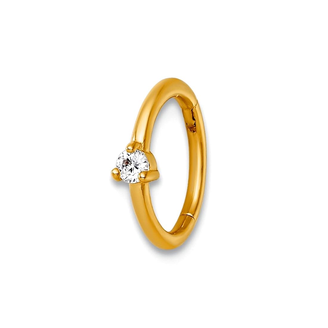 Knorpelring aus 14 Karat massivem Gold, 18 Gauge, polierter Zirkonia, simulierter Diamant, 8,0 mm, aufklappbarer Knorpelring, Schmuckgeschenk für Mutter, One Size, Zirkonia Edelstein Metall, Zirkonia