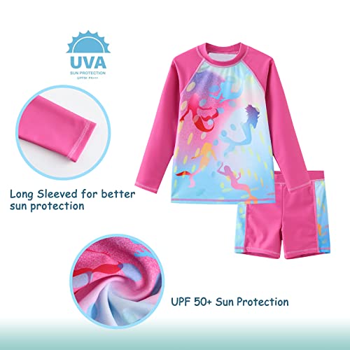 Image of Girls Rash Guard Set for Girls Long Sleeve Swimsuits Hawaiian Two Piece Bathing Suits Swimwear Set