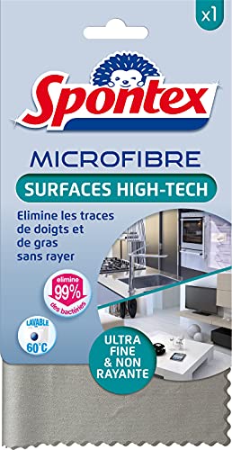 SPONTEX - Microfibre Surfaces High Tech - Ultra fine - Non rayante - Elimine les traces de doigts et de gras
