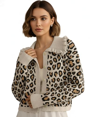 Image of HOCANDY Women Ruffle Collar Cardigan Sweater Preppy Cute Button Up Sweaters