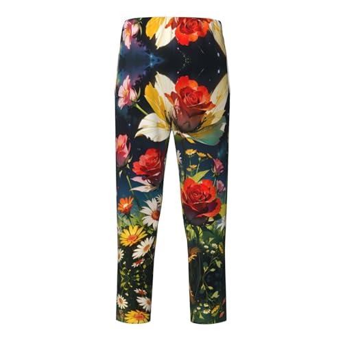 Pajama Pants Pajama Bottoms with Elastic Waistband Sleepwear Lounge Pants, Rose Sunflowers Starry Sky2