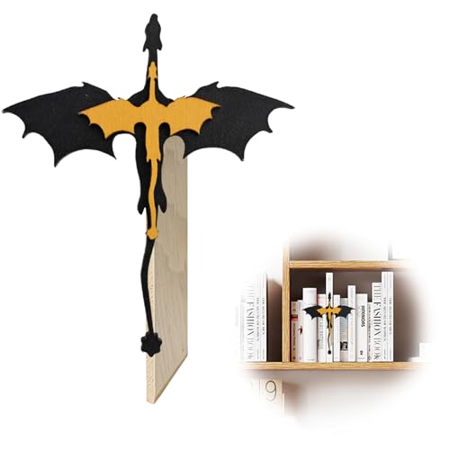 Satiskid Fantasy Drago Bookends Retro Libreria Decorativo Giallo Nero Drago Fermalibri in Materiale Naturale per Scuola Scrivania Home Office, Fourth Wing Merch Libreria Decorazione con Drago