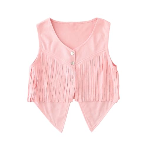 Girls Sleeveless Tassel Cardigan Tops V Neck Faux Suede Western Cowboy's Waistcoat 5 to 14 Years Jacket Tank Top3