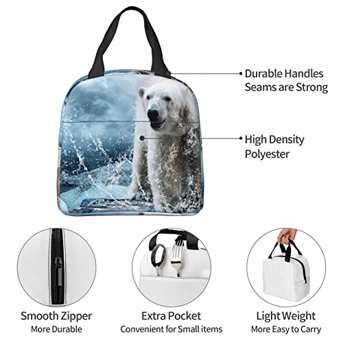 Debou Cool Animal White Polar Bear Insulated Lunch Bag Cooler Tote Reusable Leakproof Lunch Box Easy Clean For Work Office Picnic Beach Or Travel #TOP5