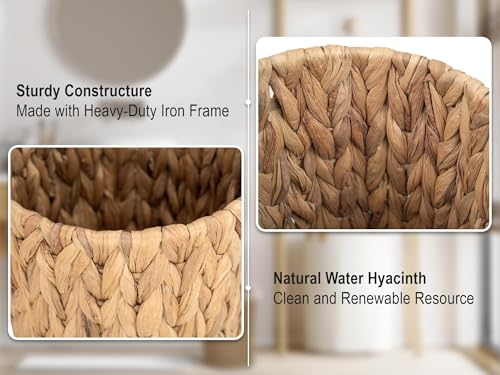 Image of StorageWorks Wicker Waste Basket, Small Trash Can for Bathroom, Water Hyacinth Trash Basket for Office, Wicker Garbage Can for Bedroom, Round, 1 Pack