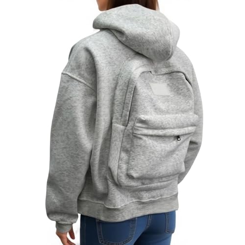 ADHOWBEW Backpack Hoodie Women Men Zip Up Creative Oversized Sweatshirt Trendy Y2K Zipper Jackets
