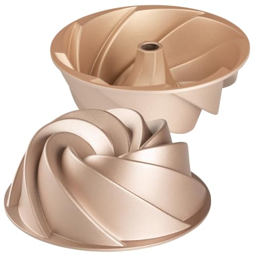 Erreke Molde Bizcocho Horno, Molde Tarta, Doble Capa Antiadherente, Aluminio Fundido Resistente, Savarín Cocción Uniforme, Repostería, Color Oro Rosa, 24cm, 1.8 Litros, Espiral