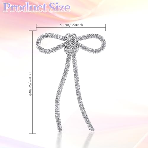 Image of Rhinestone Bow Brooch Pin for Women, Vinage Sparkly Bow Brooch Long Tassel Lapel Pins Vinage Sparkly Crystal Bowknot Corsage for Clothes Accessories Wedding Party Jewelry